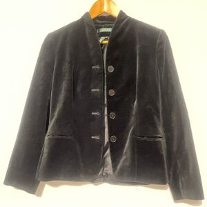VTG Ralph Lauren Sz 6 Women's Velvet Button Front Jacket Blazer Lined Black